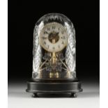 AN ELECTROMAGNETIC BRASS SKELETON CLOCK, BY BULLE, FRENCH, NUMBERED, EARLY 20TH CENTURY, the