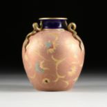 A ROYAL WORCESTER PARCEL GILT AND MAUVE GROUND PORCELAIN VASE, GREEN MARKS, 1879, the short circular