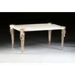 A HOLLYWOOD REGENCY STYLE SILVERED AND GILT BRONZE MARBLE TOP OCCASIONAL TABLE, MODERN, in the Neo