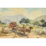 MARJORIE JANE REED (American 1915-1996) A PAINTING, "Overland Stagecoach en Route," 1957-1967, oil