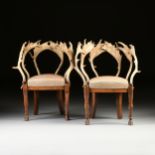 A PAIR OF BIEDERMEIER ANTLER AND CARVED ELM CHAIRS, POSSIBLY GERMAN, EARLY 19TH CENTURY, each with