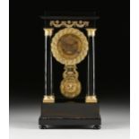 A LOUIS PHILIPPE GILT BRONZE MOUNTED EBONIZED WOOD PORTICO CLOCK, 1840s, with a stepped