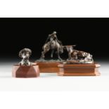 A GROUP OF THREE COWBOY AND LONGHORN BRONZE SCULPTURES, MODERN, comprising a Melvin Charles