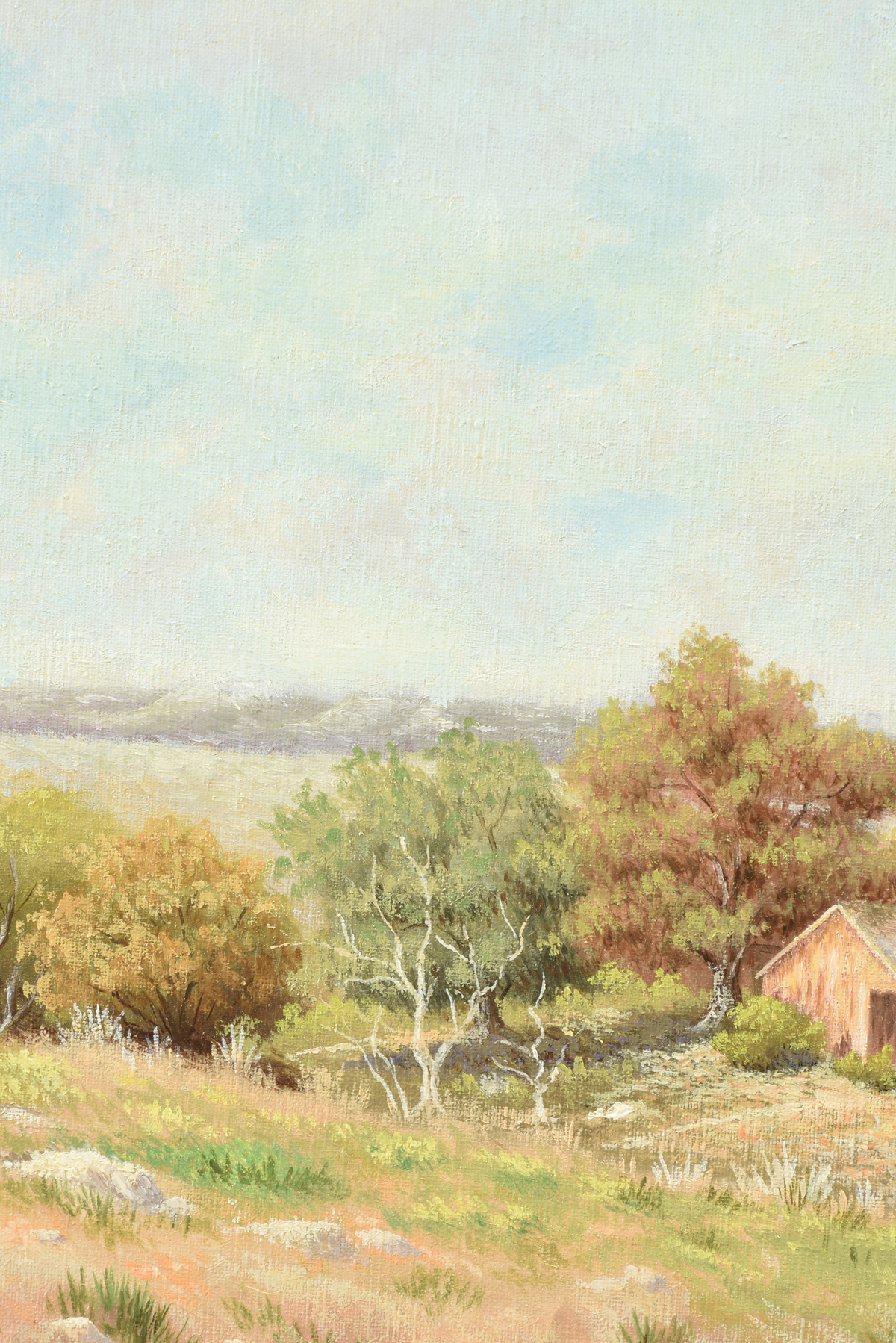 V.E. HEATH (American/Texas 20th Century) A PAINTING, "Pioneer Cabin in the Texas Hill Country," - Image 6 of 14