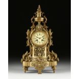 A LOUIS XVI REVIVAL ORNATELY DETAILED GILT BRONZE MANTLE CLOCK, WORKS BY A.D MOUGIN, 1880-1900, with