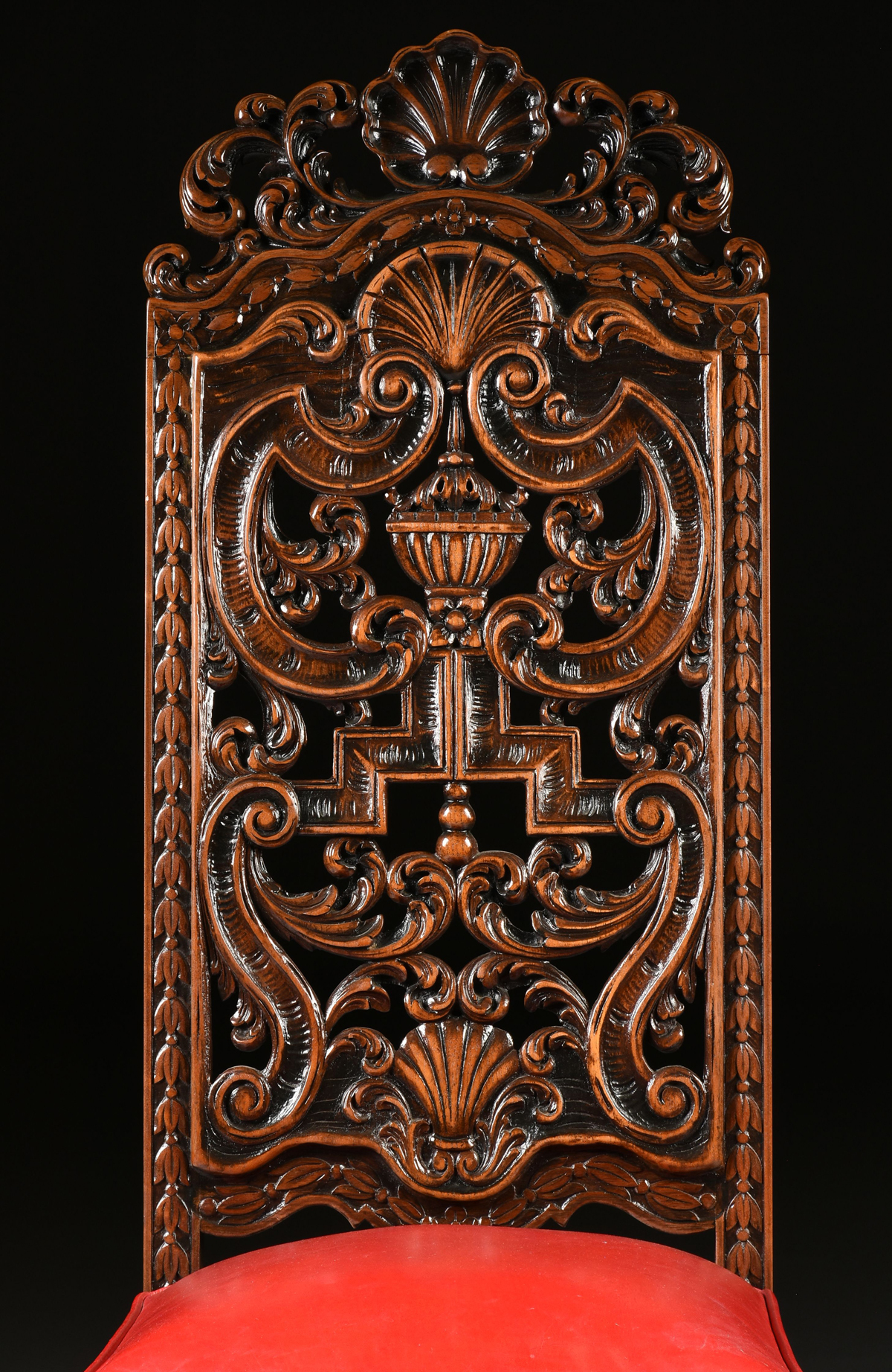 A CHARLES II STYLE CARVED WALNUT AND RED LEATHER UPHOLSTERED SIDE CHAIR, LATE 19TH/EARLY 20TH - Image 2 of 12