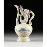 AN UNUSUAL VIETNAMESE/ANNAMESE BLUE AND WHITE PAINTED MANTIS SHRIMP MODELED EWER, SHIPWRECK