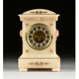 A FRENCH GILT METAL MOUNTED ALABASTER MANTLE CLOCK, BY EUGENÉ FARCOT, PARIS, LATE 19TH CENTURY, the