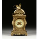 A BELLE ÉPOQUE GILT BRASS LANTERN CLOCK WITH BIRD FINIAL, LATE 19TH/EARLY 20TH CENTURY, the