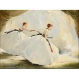 ALDO AFFORTUNATI (Italian 1906-1991) A PAINTING, "Two Ballerinas with Fans," FLORENCE, oil on