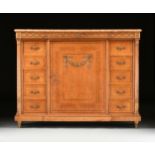 A NEOCLASSICAL REVIVAL MARBLE TOPPED AND GILT BRONZE MOUNTED BIRDS EYE MAPLE SIDEBOARD, FRENCH, LATE