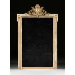 A RENAISSANCE REVIVAL PARCEL GILT AND PAINTED WOOD MANTLE MIRROR, CIRCA 1870s, the eared rectangular