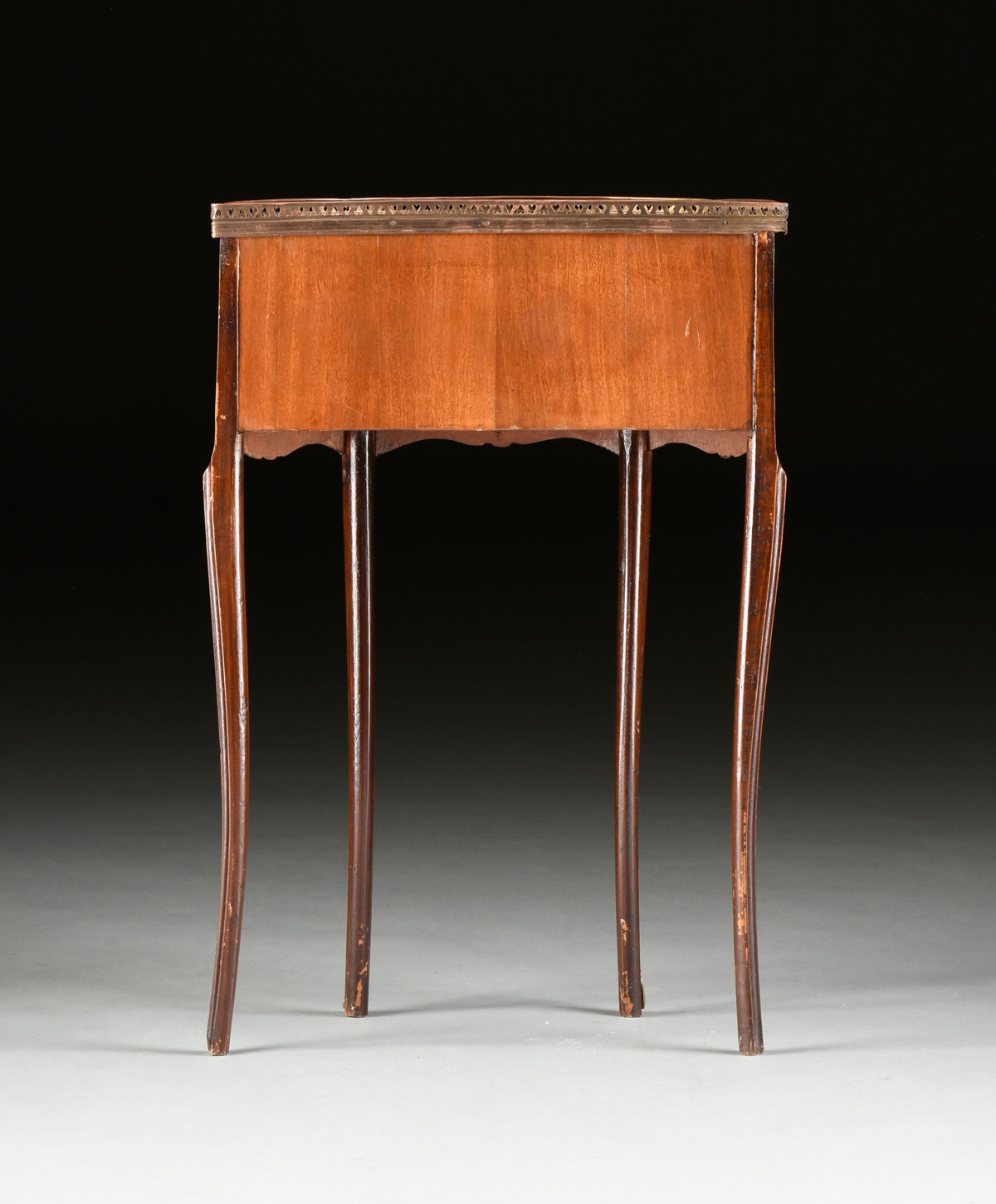 A PAIR OF LOUIS XV/XVI TRANSITIONAL STYLE BRONZE MOUNTED SATINWOOD AND MAHOGANY SIDE TABLES, 20TH - Image 9 of 9