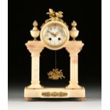 A NEOCLASSICAL REVIVAL GILT BRONZE AND WHITE ALABASTER CLOCK, FRENCH, 1880-1900, two nesting birds