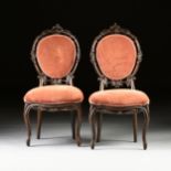 A PAIR OF VICTORIAN VELVET UPHOLSTERED ROSEWOOD SALON CHAIRS, AMERICAN, 1850s, each with a