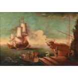 ITALIAN SCHOOL, A PAINTING, "Galleons Line of Battle and Capture," EARLY/MID 19TH CENTURY, oil on