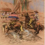 CHARLIE DYE (American 1906-1972) A DRAWING, "Rodeo," 1927, pastel on brown laid paper, signed and