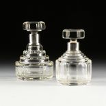 A GROUP OF TWO FRENCH ART DECO STERLING SILVER MOUNTED CUT CRYSTAL DECANTERS, BY CLAUDE CHAPOT,