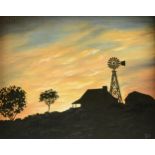MARY ZIRKEL (American/Texas 20th/21st Century) A PAINTING, "Sunset at the Pioneer House," oil on