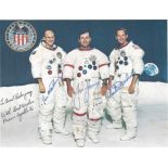 A GROUP OF SIX NASA PRINTS, A "RED NUMBER" PHOTO AND EPHEMERA, APOLLO 16, CREW SIGNED, CIRCA 1972,