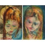 LORENZO INDRIMI (Italian 1930-2013) A PAIR OF PAINTINGS, "Head of Woman," AND "Head of Woman with