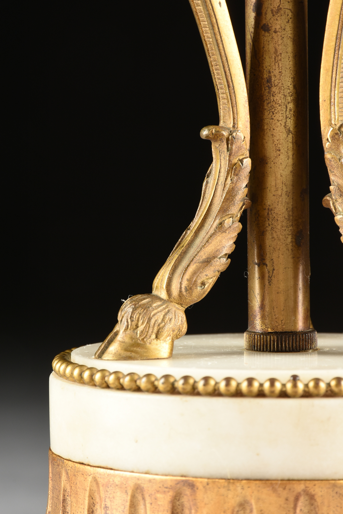 A PAIR OF LOUIS XVI STYLE GILT BRONZE MOUNTED WHITE MARBLE URNS, CIRCA 1900, the cabochon white - Image 8 of 10