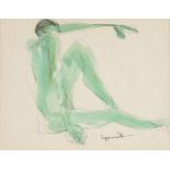 JANET LIPPINCOTT (American 1918-2007) A PAINTING, "Nude Resting," ink and watercolor on paper,