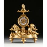 A FRENCH NEO GREC GILT METAL FIGURAL MANTLE CLOCK, CASE BY PHILIPPE MOUREY, WORKS BY VINCENTI &