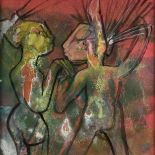 ROBERTO MATTA (Chilean 1911-2002) A PAINTING, "Chat-Chat-Chat," 1997, pastel and oil on red paper