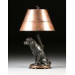 GEORGE NORTHUP (American b. 1940) A COPPER SHADED BRONZE SCULPTURE LAMP, "Jackson Hole," cast