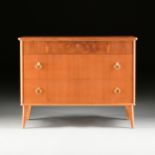 A MID-CENTURY MODERN MARQUETRY INLAID BIRCH CHEST OF DRAWERS, POSSIBLY SCANDINAVIAN, SIGNED, 1951,