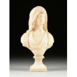 ADOLFO CIPRIANI (Italian 1880-1930) A SCULPTURE, "Young Woman with Headdress," white marble,