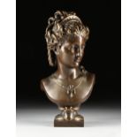 EUGÉNE ANTOINE AIZELIN (French 1821-1902) A SCULPTURE, "Bust of a Lady with Tiara and Necklace,"