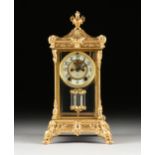 AN ANSONIA ROCOCO REVIVAL OPEN CASE GILT BRONZE CLOCK, NEW YORK, 1880-1890, the Chinoiserie roof
