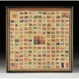 A RARE WORLD NAVAL ENSIGN AND FLAG CHART ON SILK, ENGLISH, 1839-1845, color ink on silk, verso an