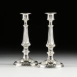 A PAIR OF ANTIQUE ENGLISH ELKINGTON ELECTROPLATED CANDLESTICKS, MARKED, BIRMINGHAM, 1849-1864,