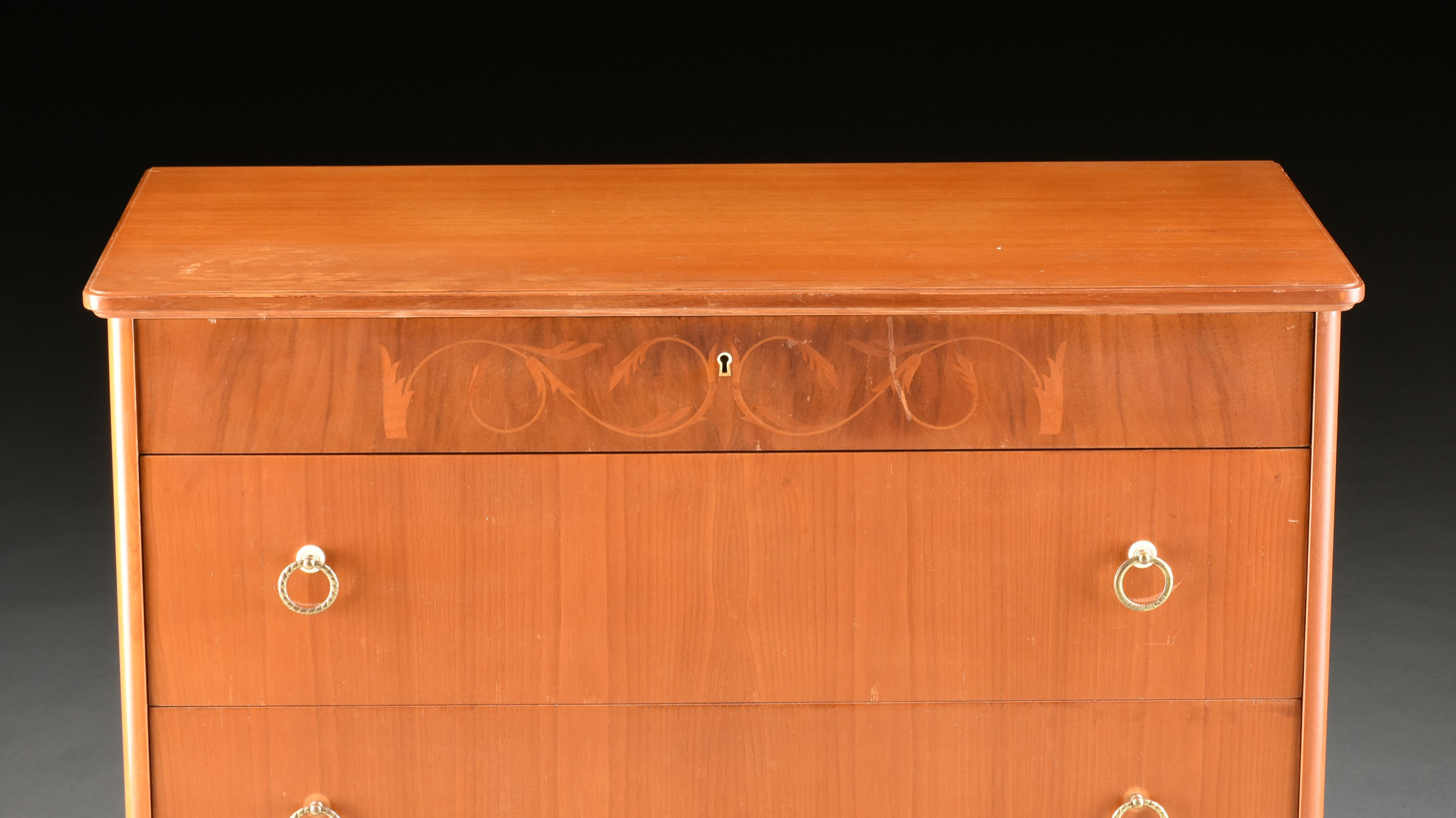 A MID-CENTURY MODERN MARQUETRY INLAID BIRCH CHEST OF DRAWERS, POSSIBLY SCANDINAVIAN, SIGNED, 1951, - Image 2 of 8