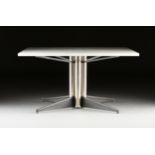 A MID CENTURY MODERN WHITE LAMINATE AND CHROMED STEEL OFFICE TABLE, POSSIBLY ITALIAN, THIRD