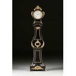 AN ELEGANT LOUIS XV STYLE ORMOLU MOUNTED EBONY AND EBONIZED WOOD REGULATEUR, 19TH CENTURY, the t?™te