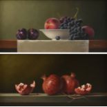 GERALD STINSKI (American 1929-2015) A PAIR OF PAINTINGS, "Branch and Pomegranates," AND "Plums,