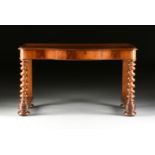 A VICTORIAN MAHOGANY WRITING DESK, MID 19TH CENTURY, the serpentine rectangular top with applied
