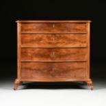 AN AMERICAN ROCOCO REVIVAL FLAME MAHOGANY CHEST OF DRAWERS, MID 19TH CENTURY, the serpentine