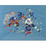 LEROY NEIMAN (American 1921-2012) A PRINT, "Blue Hockey," CIRCA 1972, color serigraph on paper,