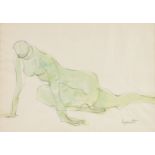 JANET LIPPINCOTT (American 1918-2007) A PAINTING, "Stretching Nude," ink and watercolor on paper,