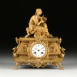 A NAPOLEON III NEO-GREC GILT METAL CLOCK, "Allegory of Poetry," 1852-1870, the figure of the Greek