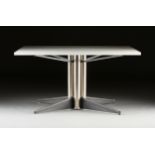 A MID CENTURY MODERN WHITE LAMINATE AND CHROMED STEEL OFFICE TABLE, POSSIBLY ITALIAN, THIRD