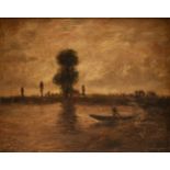 CHARLES FRANÇOIS DAUBIGNY (French 1817-1878) A PAINTING, "The Boatman and The Tree," oil on