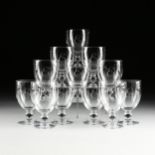 A SET OF TWELVE LOBMEYR MONOGRAM ENGRAVED WATER GLASS STEMWARE, AUSTRIAN, 20TH CENTURY, pale blue-