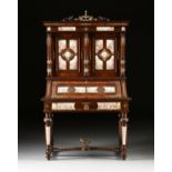 AN AUSTRIAN GILT BRONZE AND ENAMEL MOUNTED TULIPWOOD CROSSBANDING KINGWOOD INLAID SECRETARY