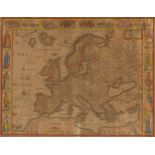 AN ANTIQUE MAP, "Europe (Evrop)," JOHN SPEED, CARTOGRAPHER, 1626-1676, hand-colored engraving on